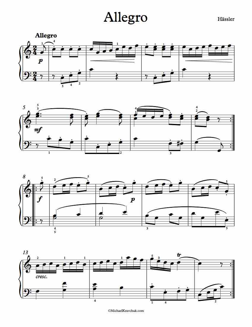 Free Piano Sheet Music - Allegro - Hässler