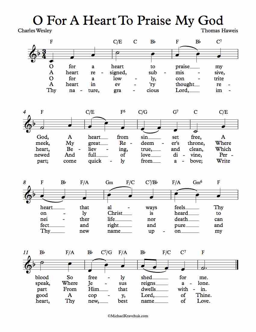 Free Lead Sheet Music - O For A Heart To Praise My God