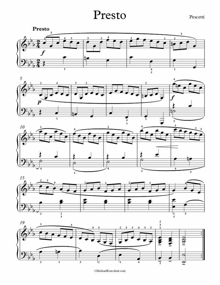 Free Piano Sheet Music - Presto - Pecsetti