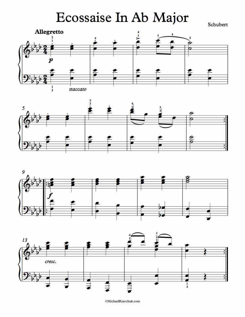 Free Piano Sheet Music - Ecossaise In Ab Major - Schubert