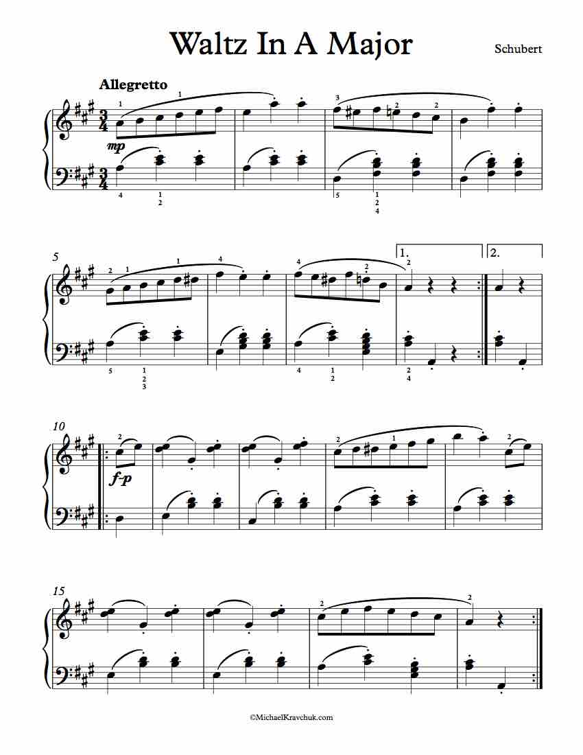 Free Piano Sheet Music - Waltz In A Major - Schubert