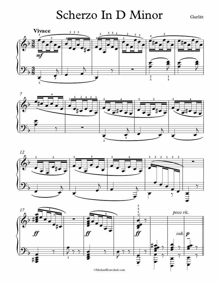 Free Piano Sheet Music - Scherzo In D Minor - Gurlitt
