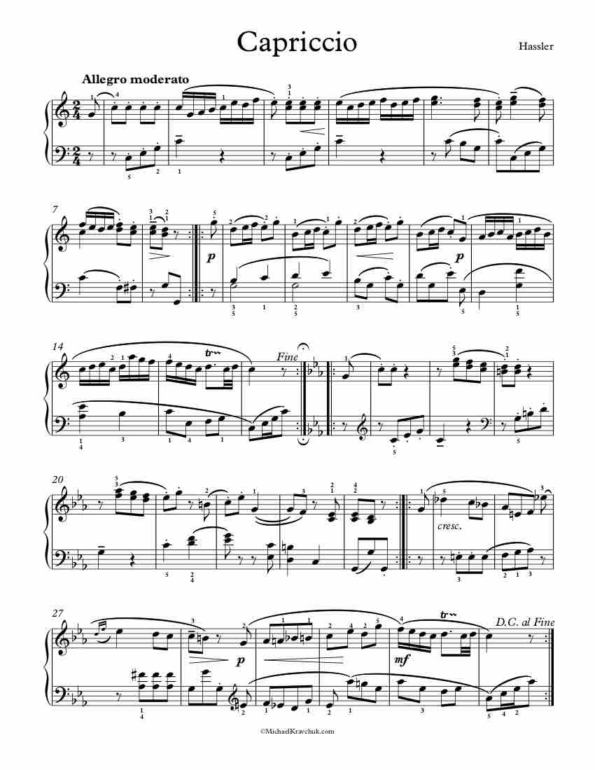 Free Piano Sheet Music - Capriccio - Hassler