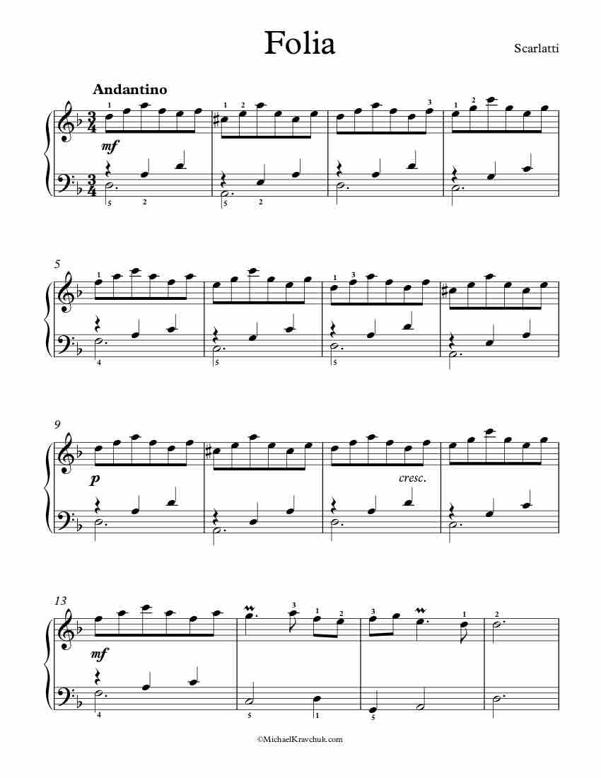 Free Piano Sheet Music - Folia - Scarlatti