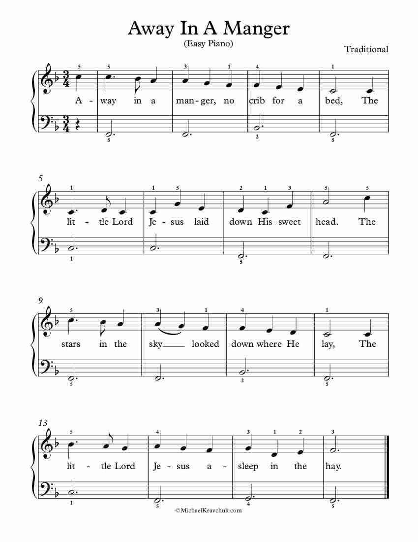 Easy/Beginner Piano Arrangement of Away In A Manger