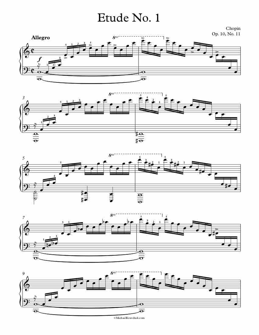 Free Piano Sheet Music - Etude No. 1 - Waterfall - Op. 10, No. 1 - Chopin