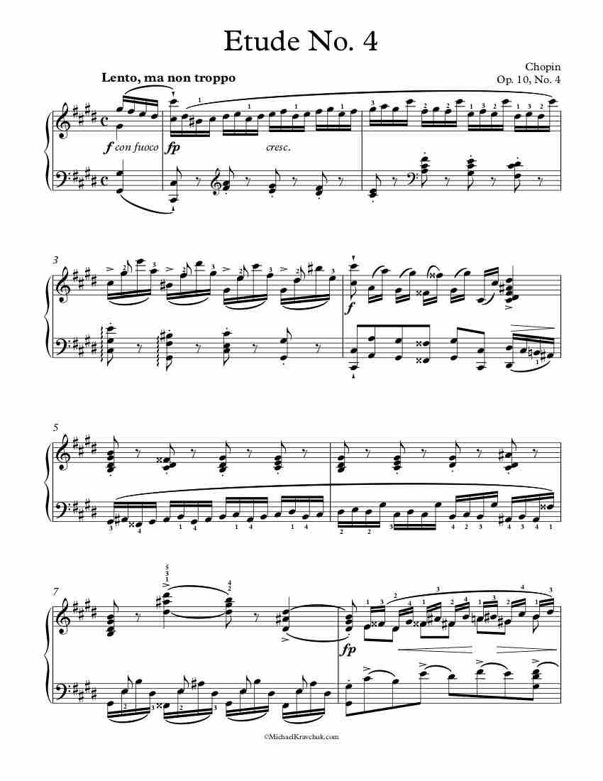 Free Piano Sheet Music - Etude No. 4 - Torrent - Op. 10, No. 4 - Chopin