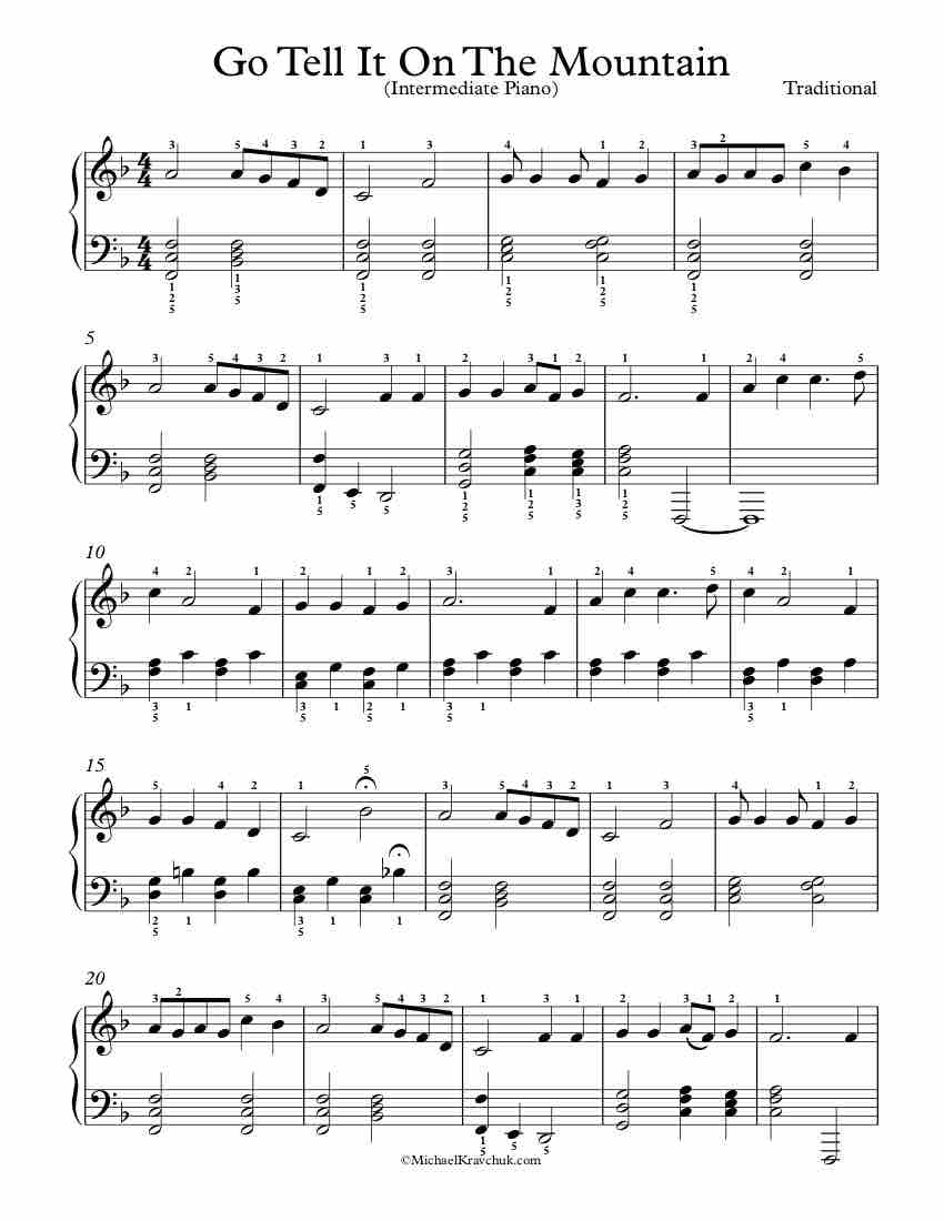 Intermediate Difficulty Piano Arrangement of Go Tell It On The Mountain