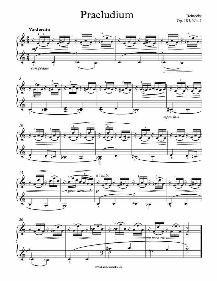 Free Piano Sheet Music - Praeludium Op. 183, No. 1 - Reinecke