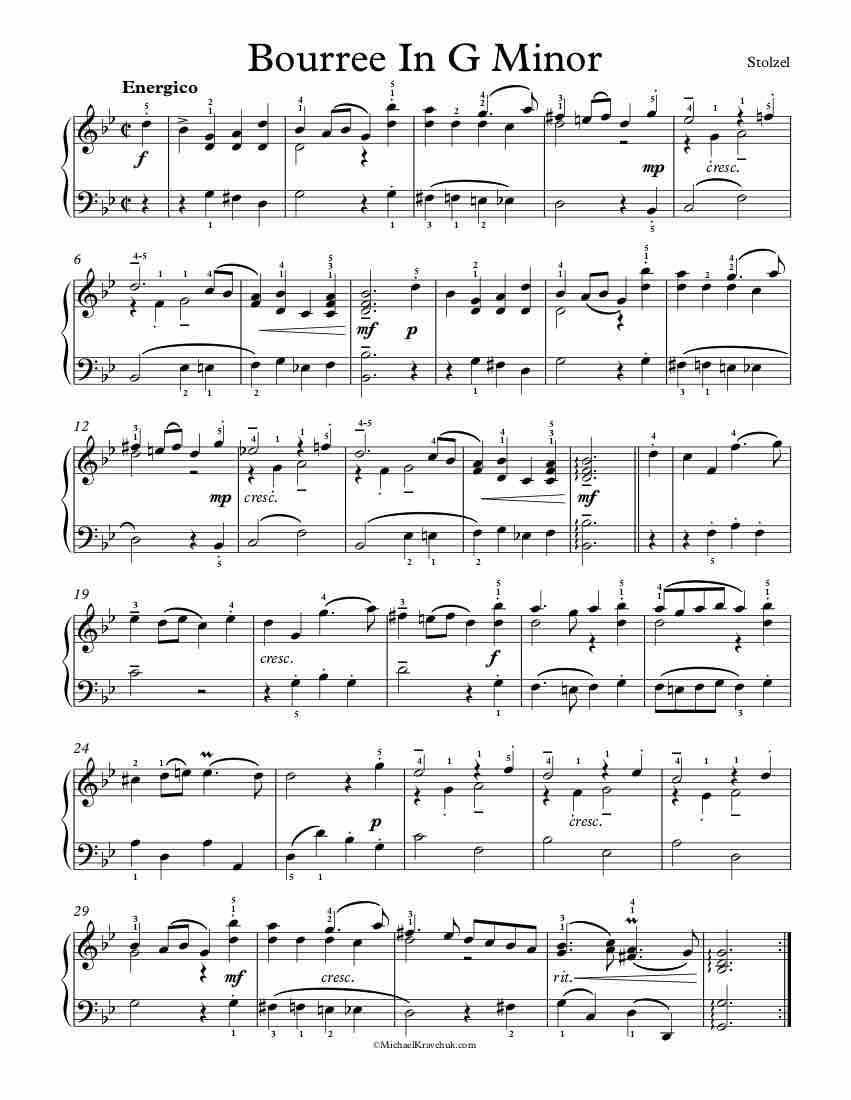 Free Piano Sheet Music - Bourree In G Minor - Stolzel