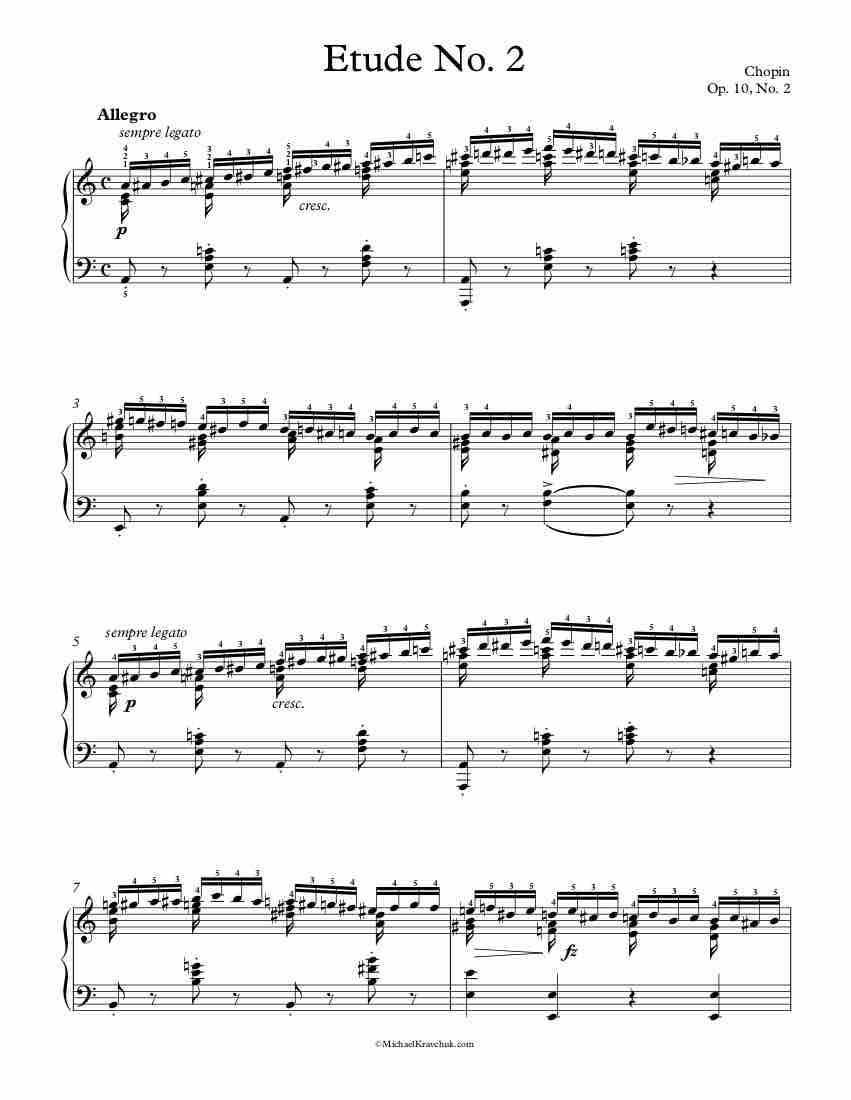 Free Piano Sheet Music - Etude No. 2, Op. 10, No. 2 - Chromatique - Chopin