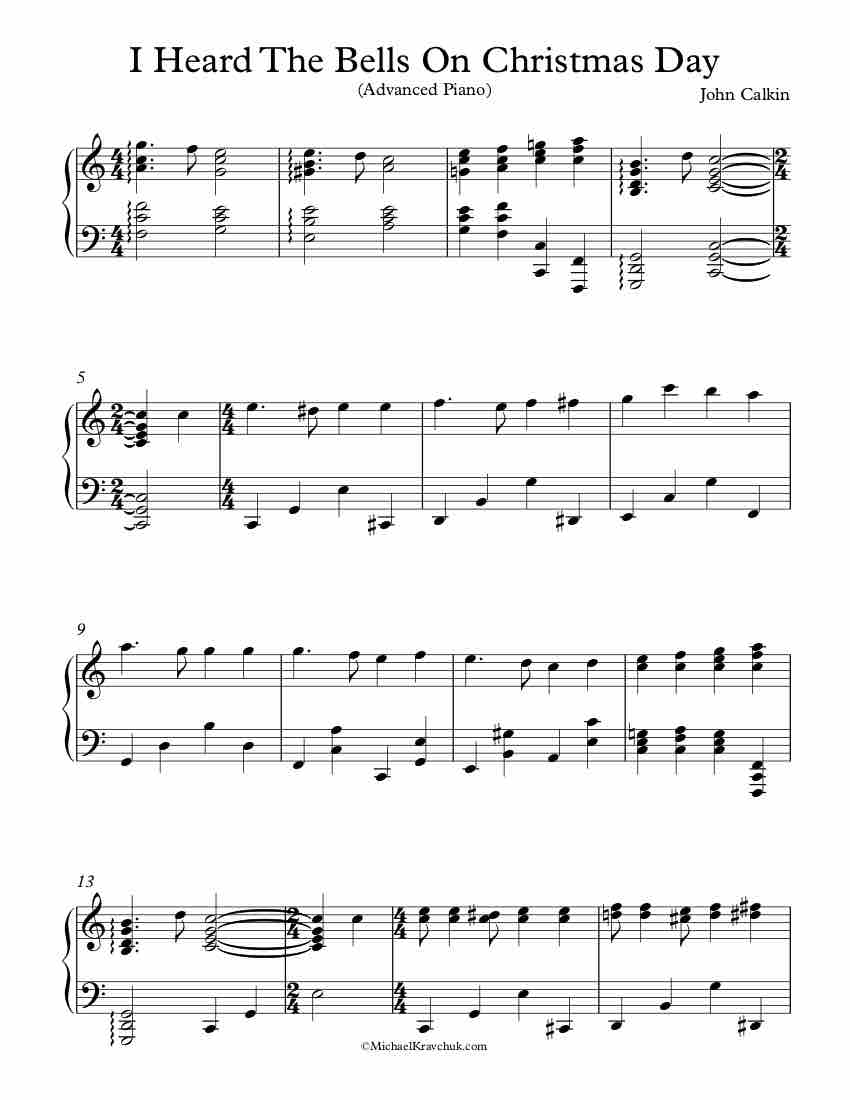 Advanced Difficulty Piano Arrangement of I Heard The Bells On Christmas Day