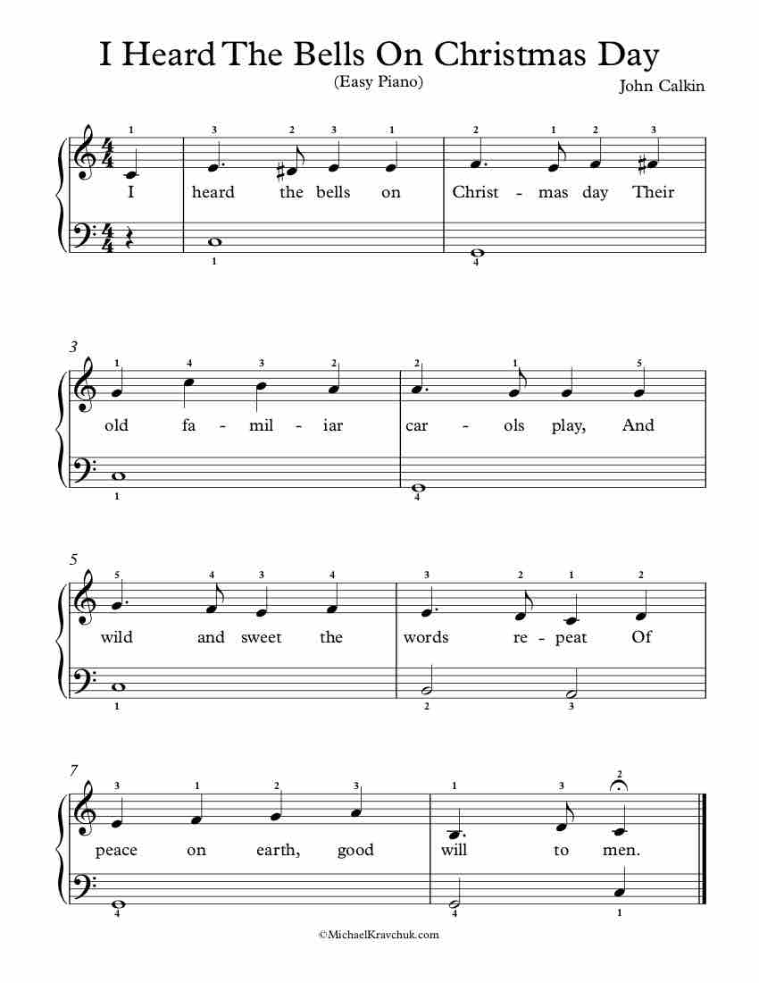 Easy/Beginner Piano Arrangement of I Heard The Bells On Christmas Day