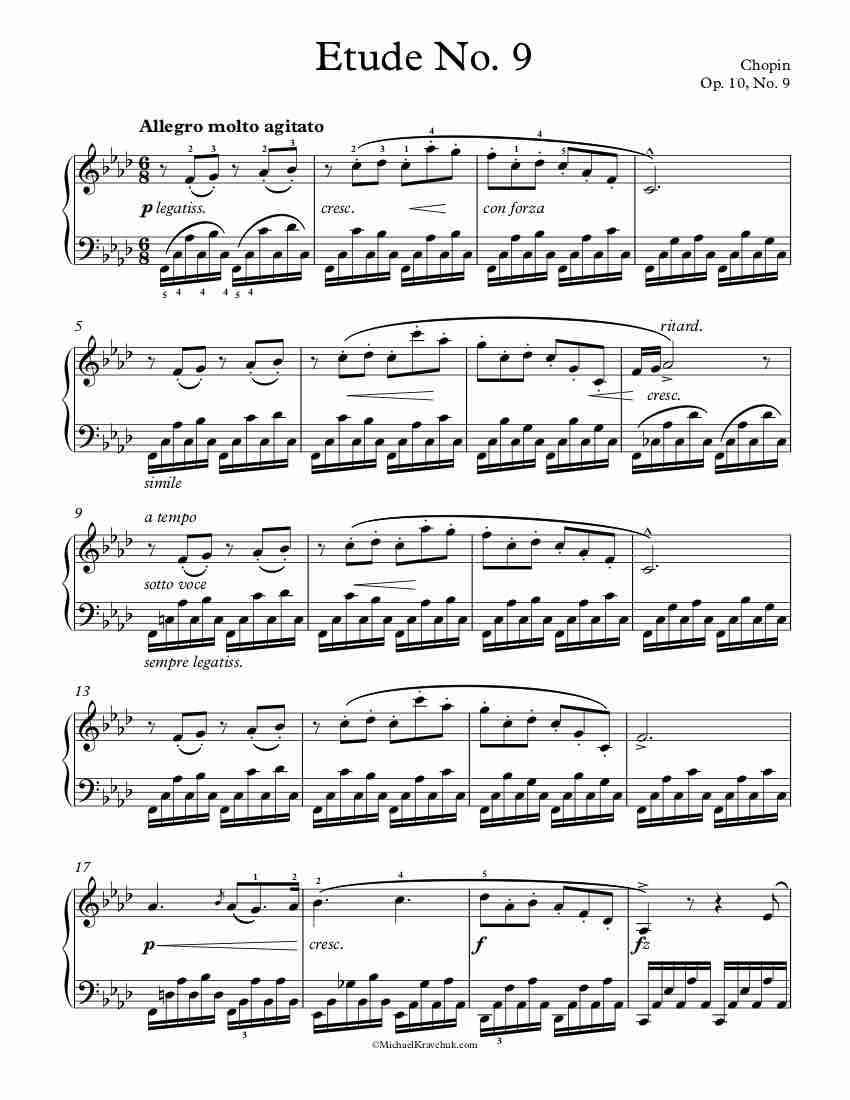 Free Piano Sheet Music - Etude No. 9 - Op. 10, No. 9 - Chopin