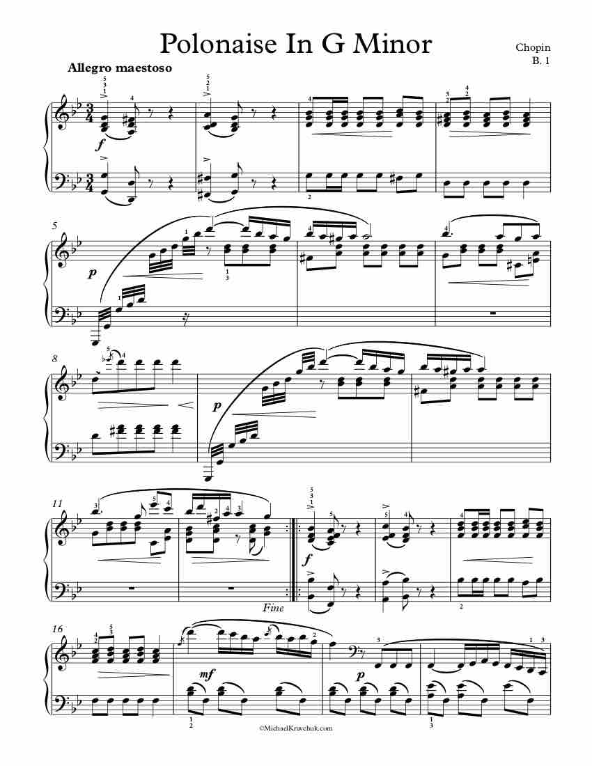 Free Piano Sheet Music - Polonaise In G Minor - B. 1 - Chopin
