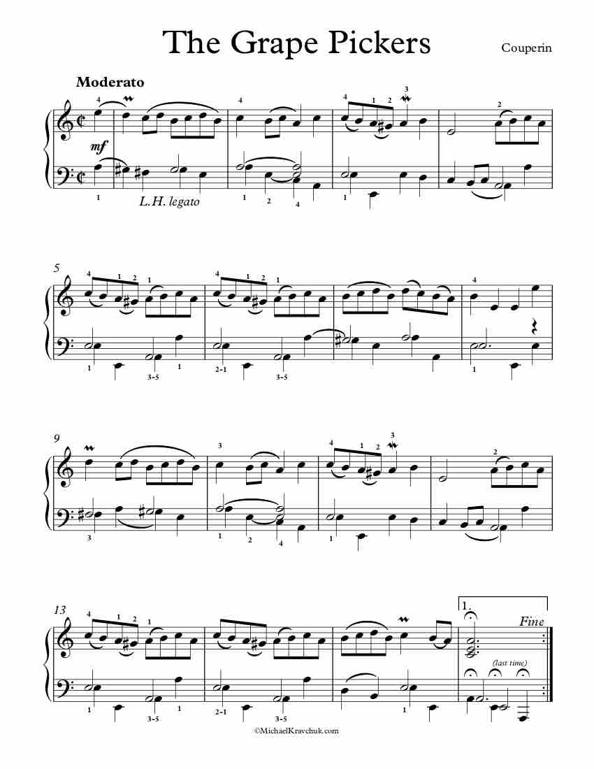 Free Piano Sheet Music - The Grape Pickers - Couperin