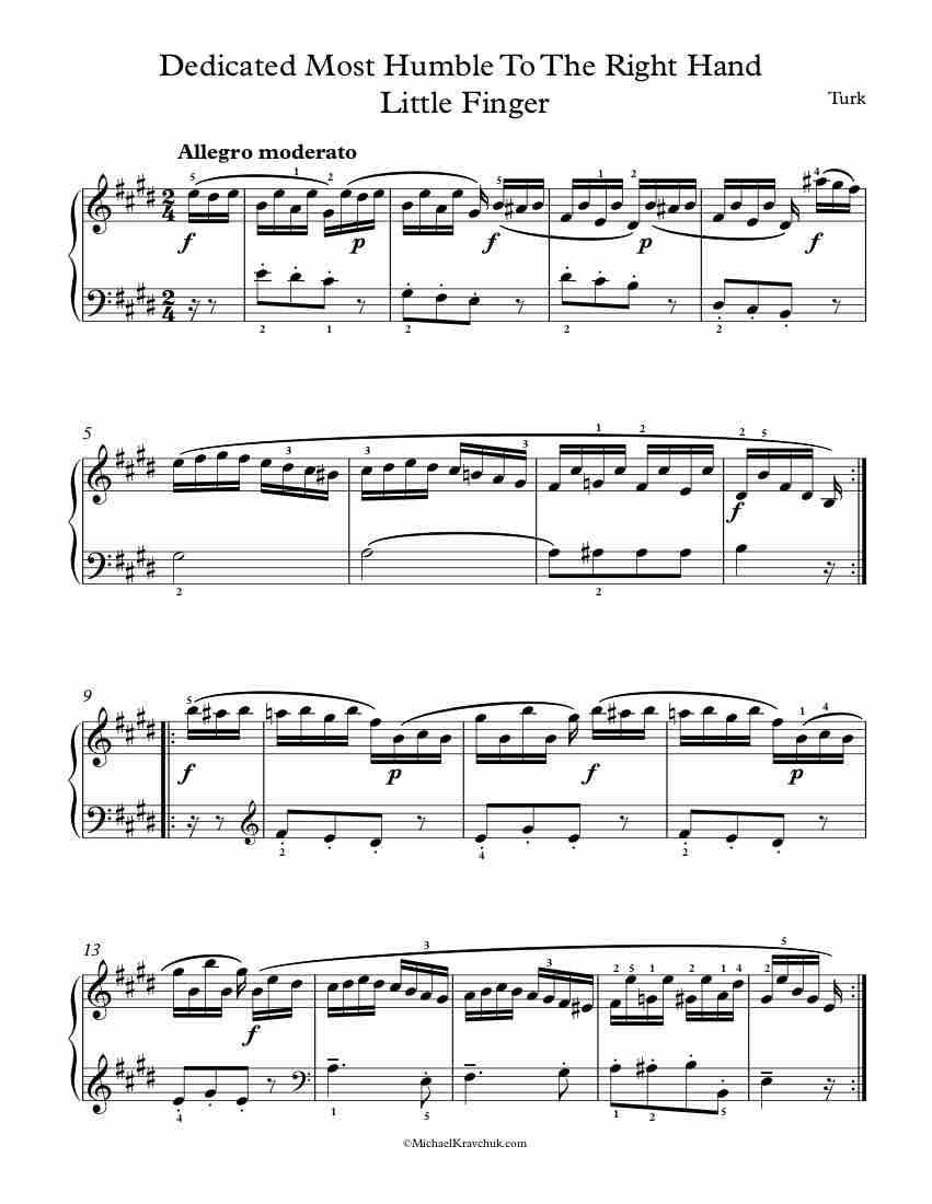 Free Piano Sheet Music - Right Hand Little Finger - Turk