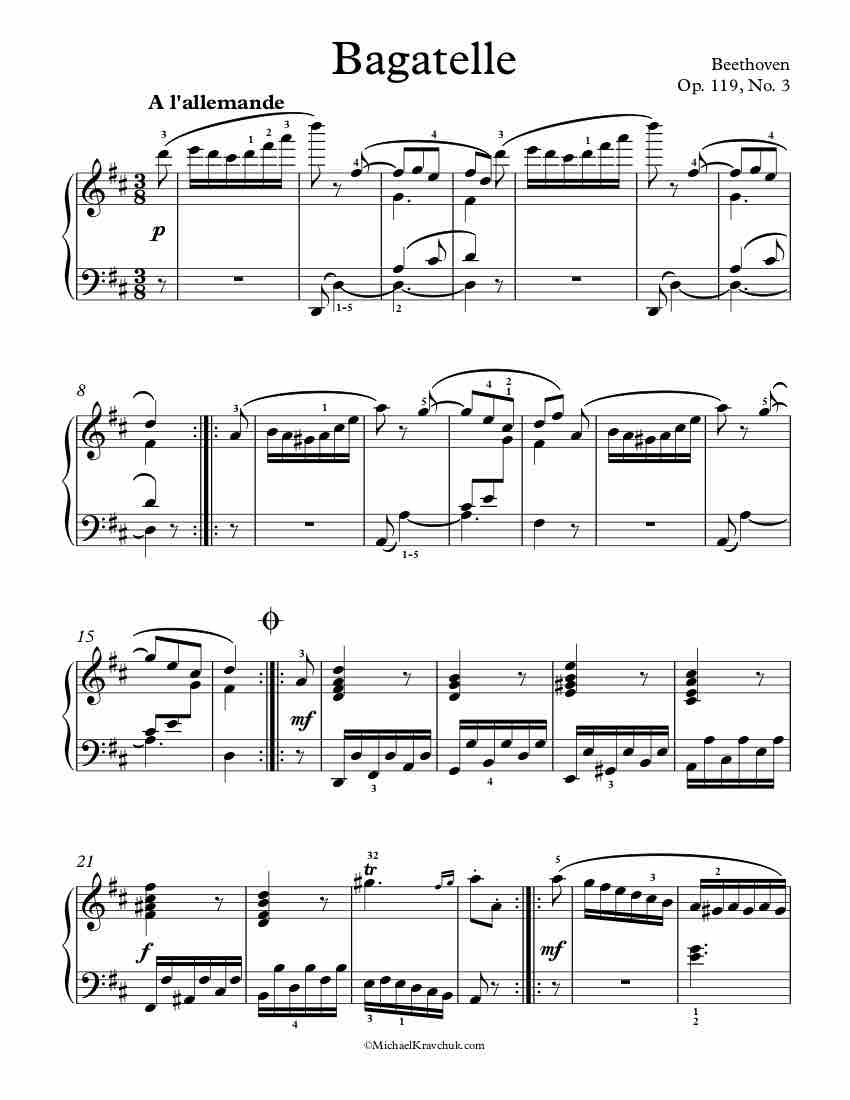 Free Piano Sheet Music - Bagatelle Op. 119, No. 3 - Beethoven