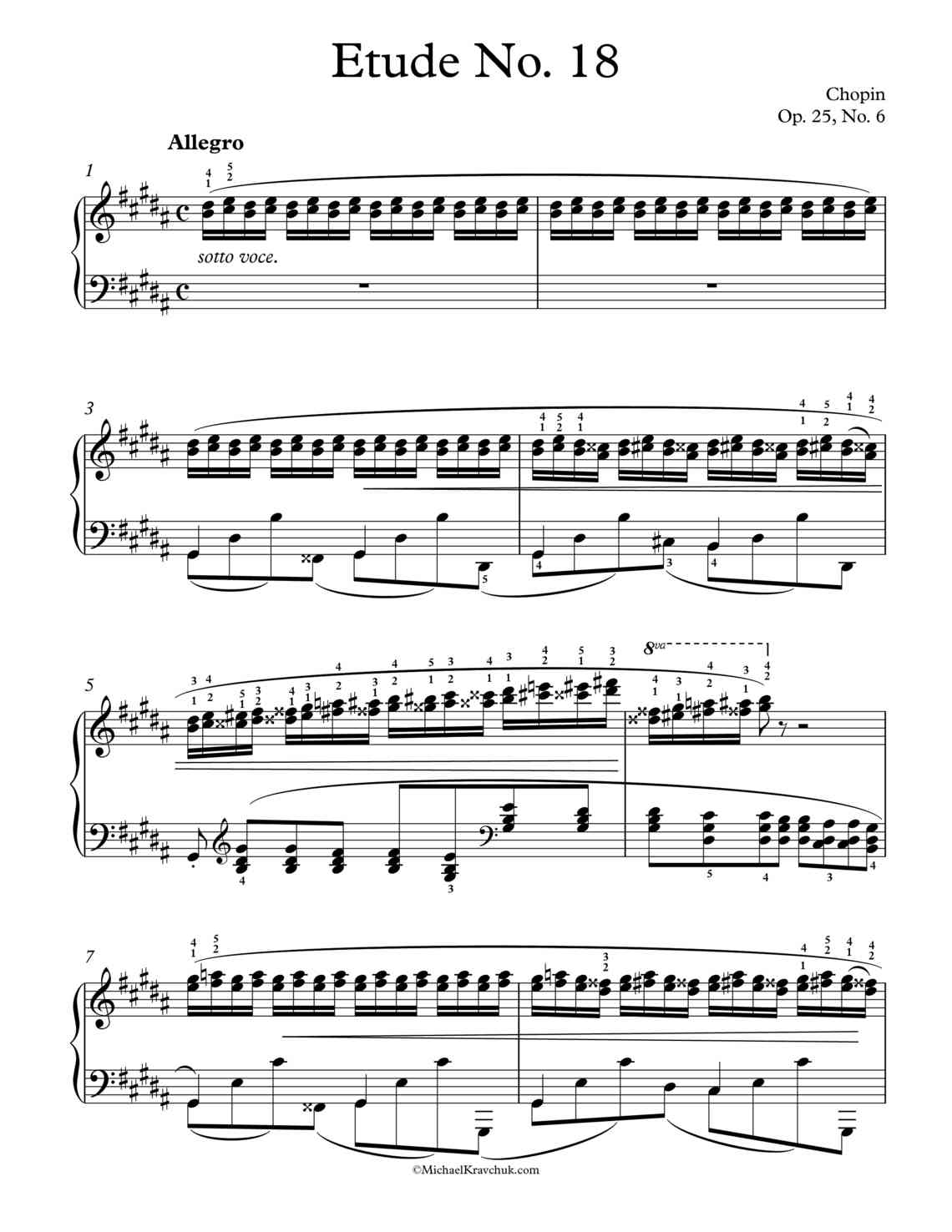 Free Piano Sheet Music - Etude No. 18, Op. 25, No.6 - Thirds - Chopin