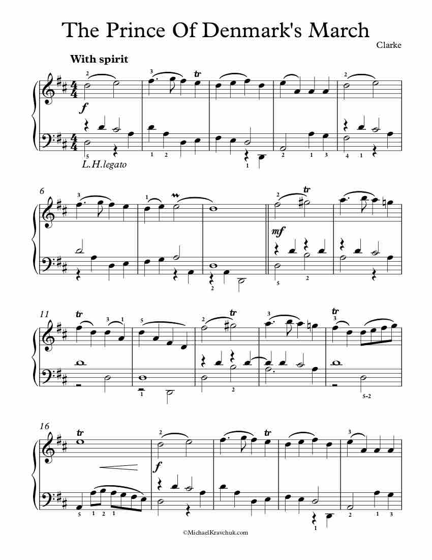 Free Piano Sheet Music - The Prince Of Denmark's March - Clarke