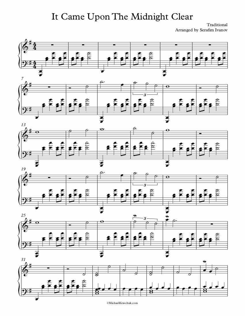 Free Piano Arrangement Sheet Music - It Came Upon The Midnight Clear - Advanced