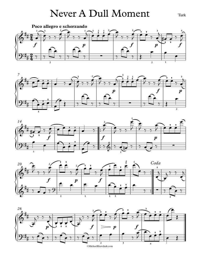 Free Piano Sheet Music - Never A Dull Moment - Turk