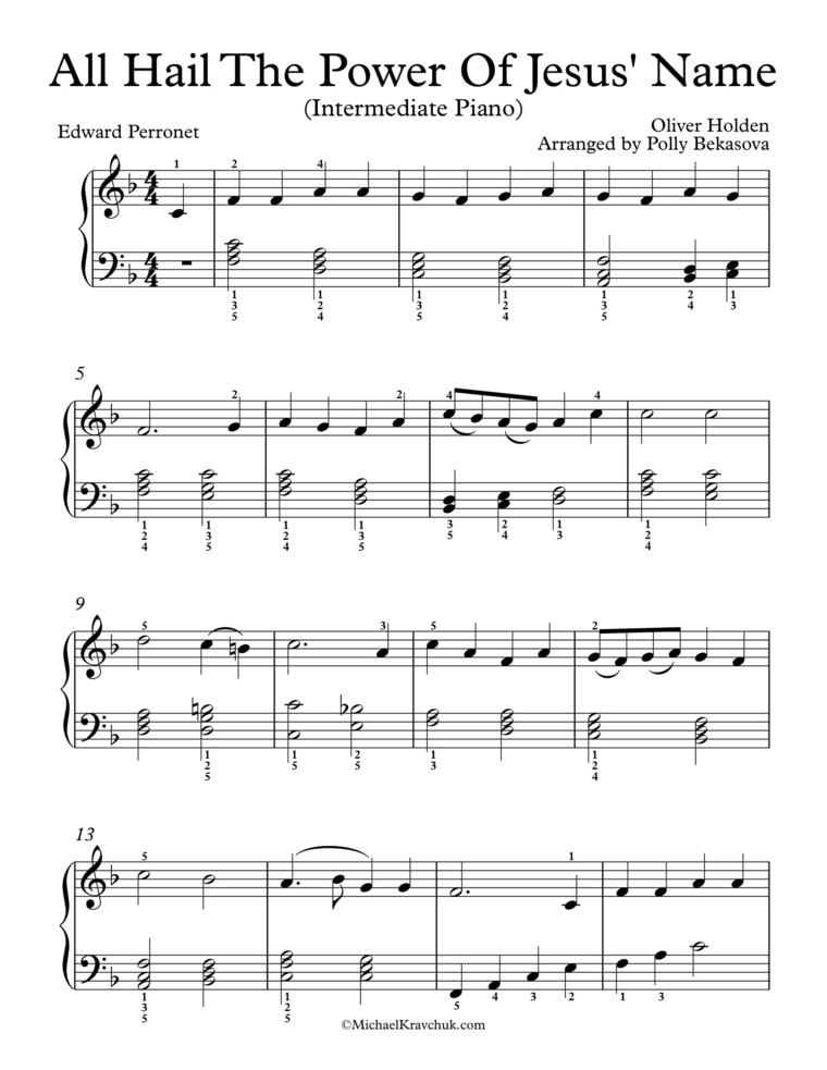 Free Piano Arrangement Sheet Music - All Hail The Power Of Jesus' Name