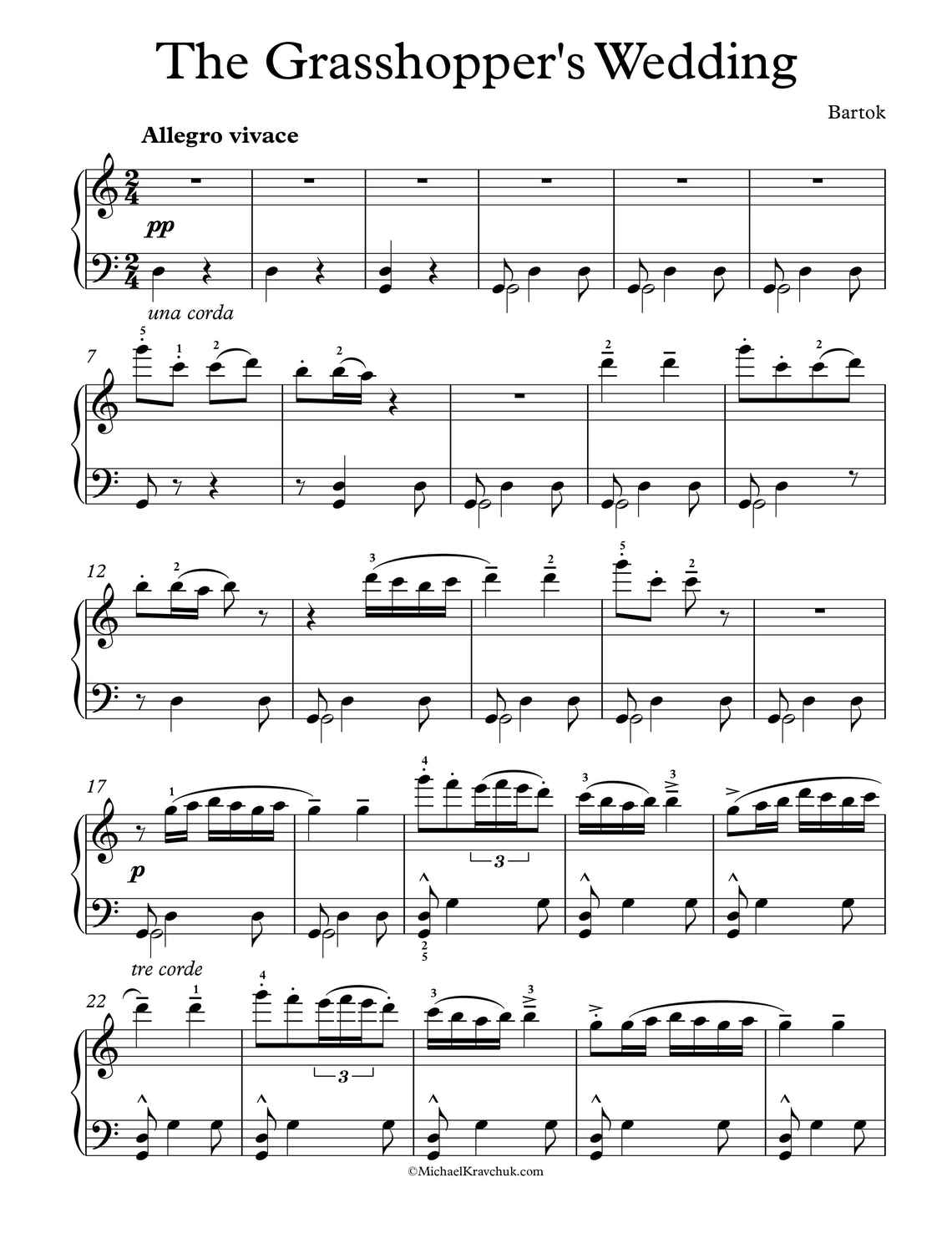 Free Piano Sheet Music - The Grasshopper's Wedding - Bartok