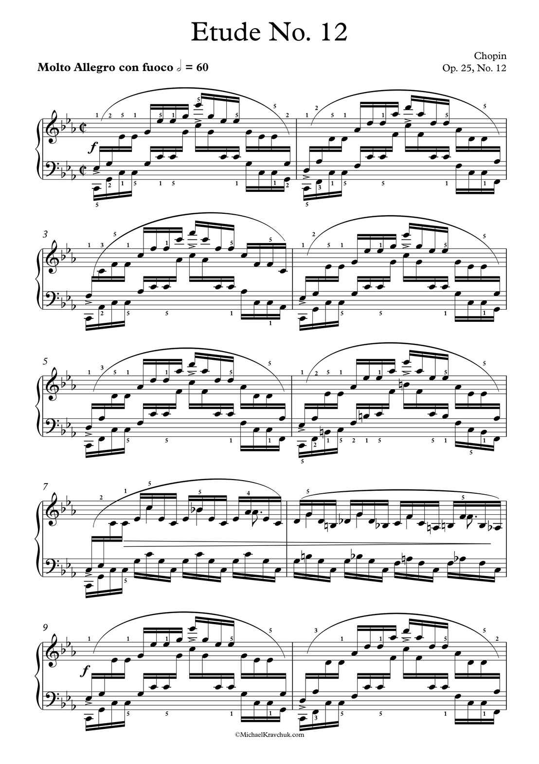 Free Piano Sheet Music - Etude No. 24 - Ocean - Op. 25, No. 12 - Chopin