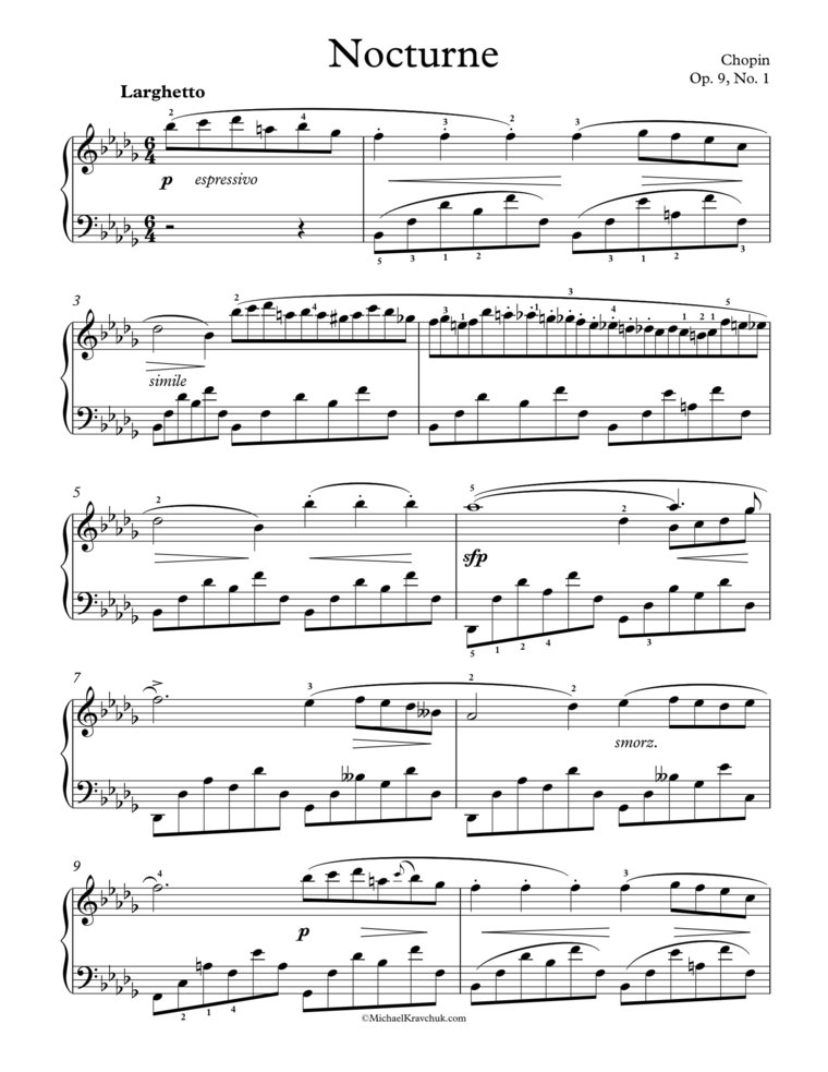 Free Piano Sheet Music - Nocturne Op. 9, No. 1 - Chopin
