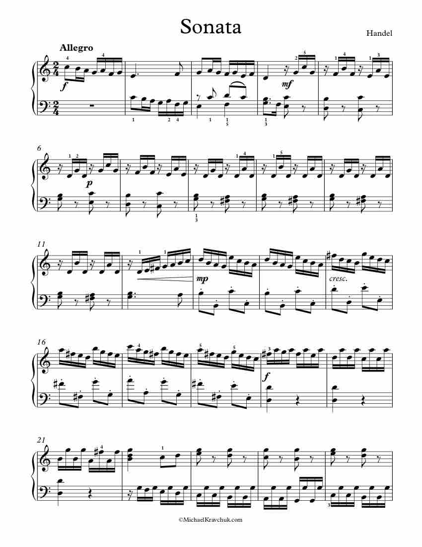 Free Piano Sheet Music - Sonata In C Major - Handel