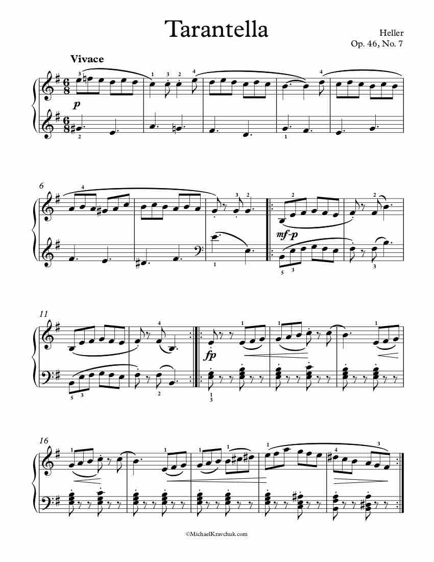 Free Piano Sheet Music - Tarantelle Op. 46, No. 7 - Heller