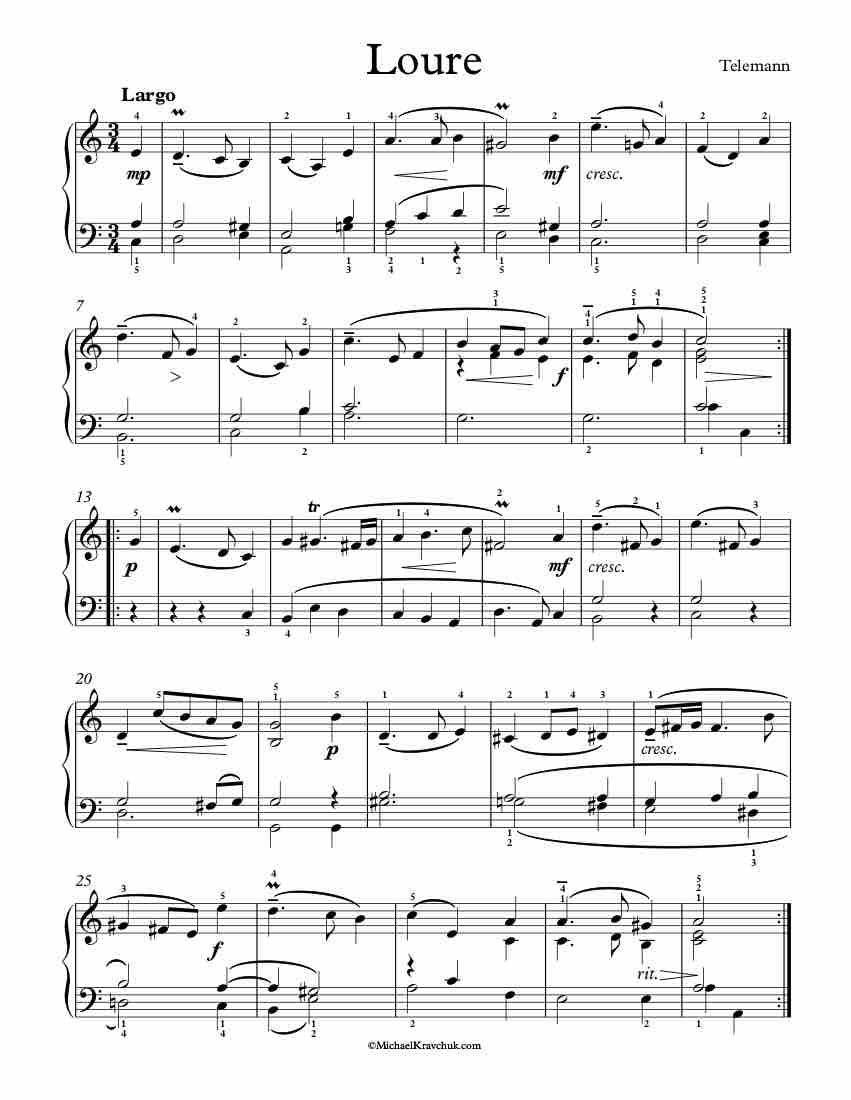 Free Piano Sheet Music - Loure - Telemann 