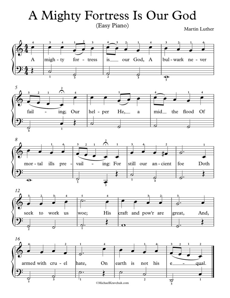 Free Piano Arrangement Sheet Music - A Mighty Fortress Is Our God