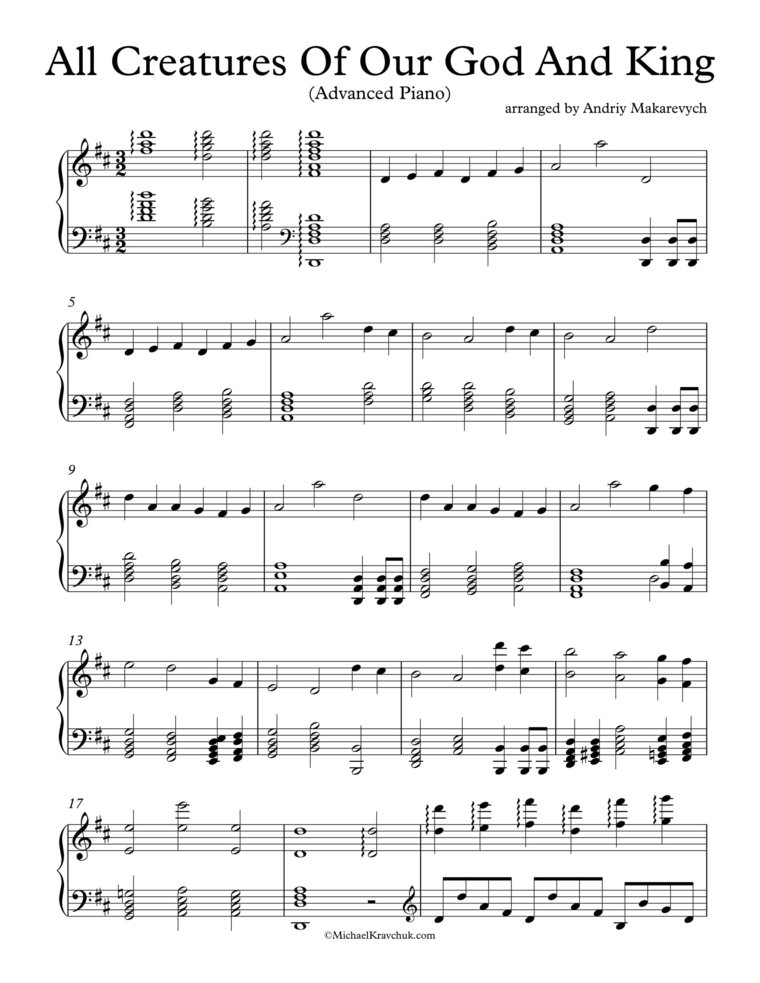 Free Piano Arrangement Sheet Music - All Creatures Of Our God And King
