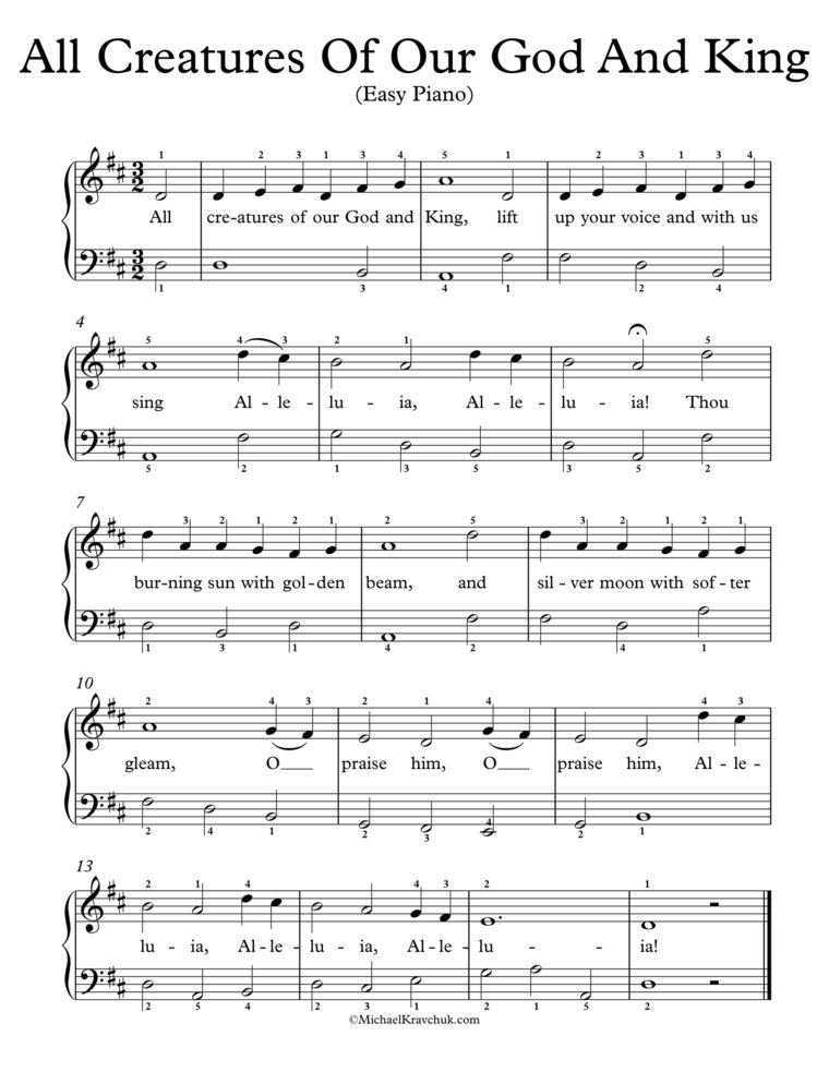 Free Piano Arrangement Sheet Music - All Creatures Of Our God And King