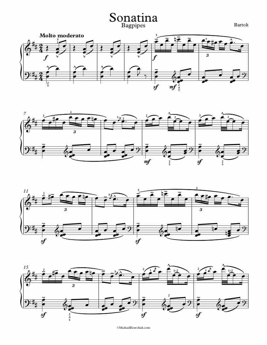Free Piano Sheet Music - Sonatina - Bagpipes, Bear Dance, Finale - Bartok