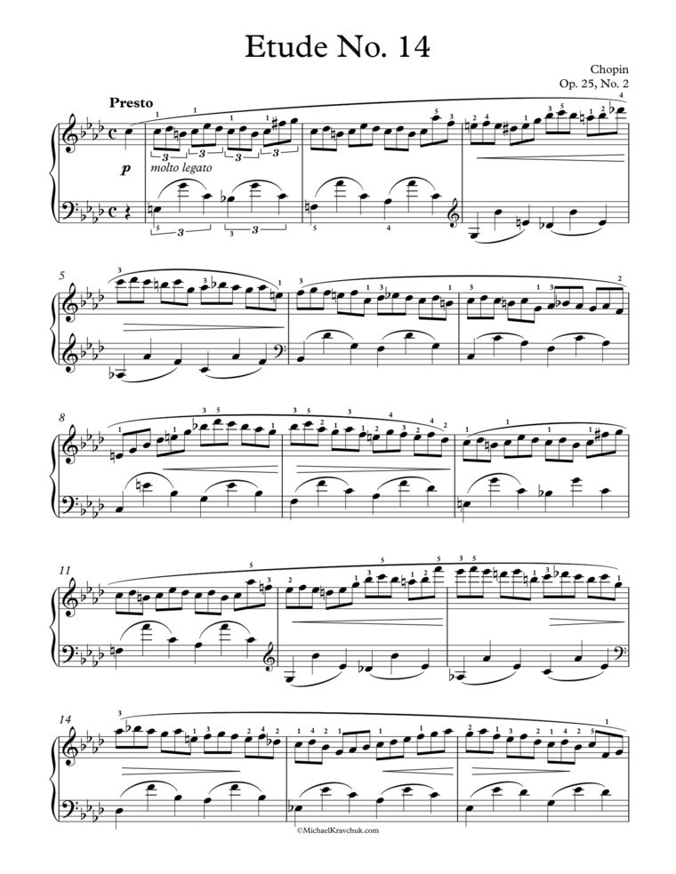 Free Piano Sheet Music - Etude No. 14 - Op. 25, No. 14 - The Bees - Chopin