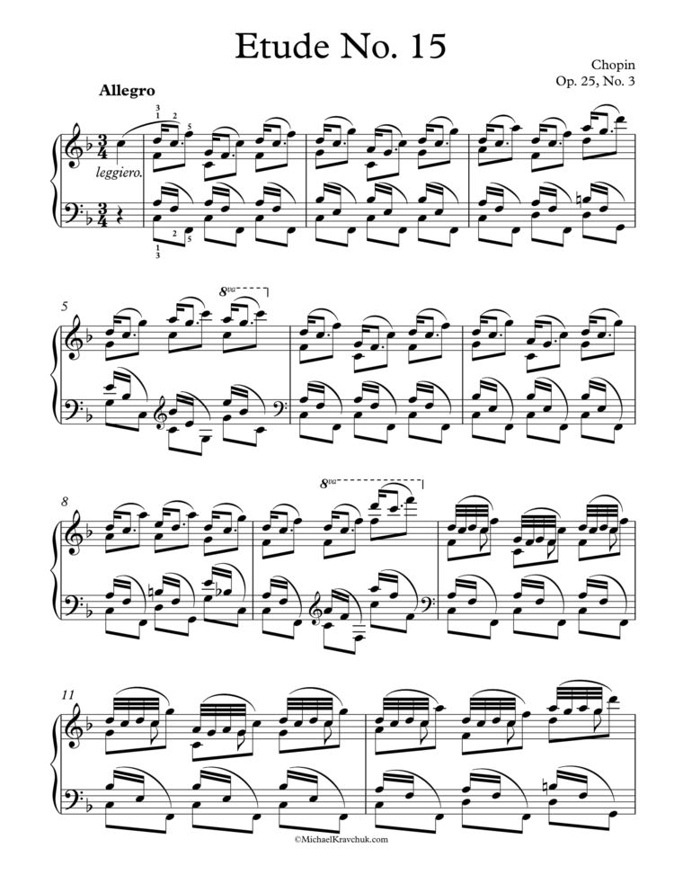 Free Piano Sheet Music - Etude No. 15 - Op. 25, No. 3 - The Horseman - Chopin