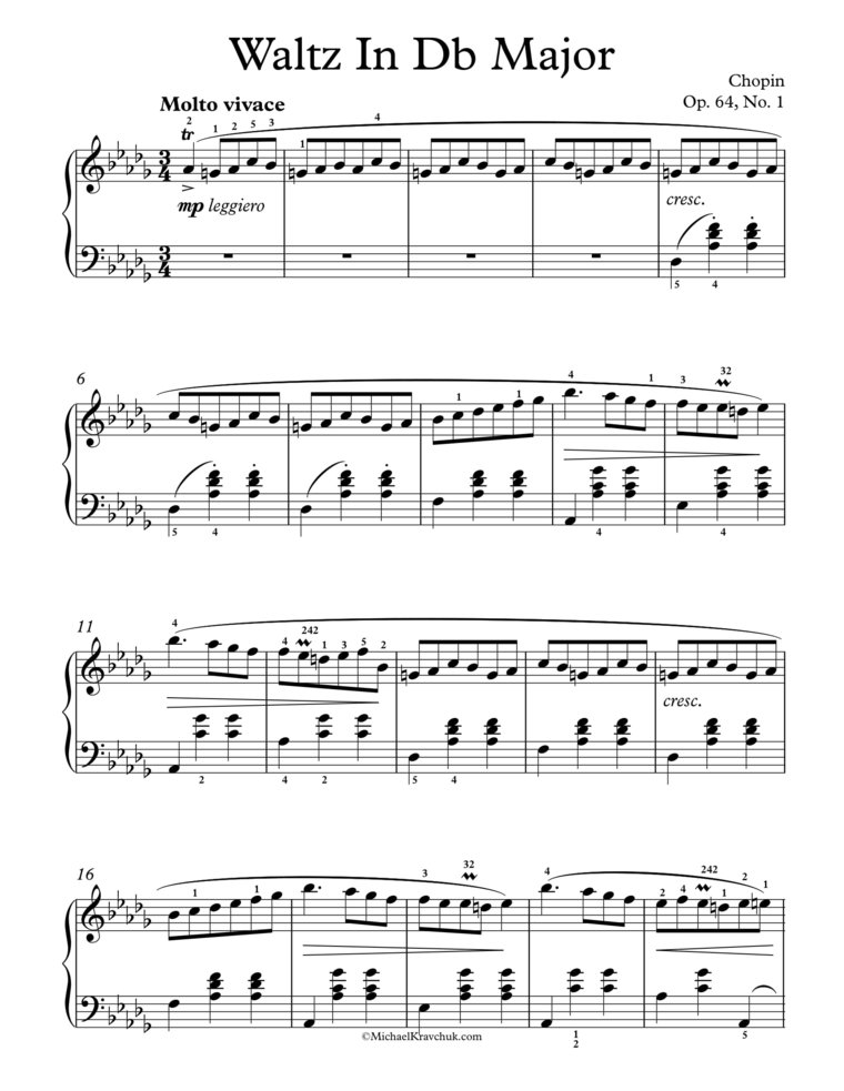 Free Piano Sheet Music - Waltz In Db Major Op. 64, No. 1 - Chopin