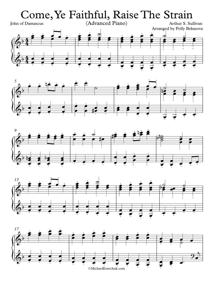 Free Piano Arrangement Sheet Music - Come, Ye Faithful, Raise The Strain