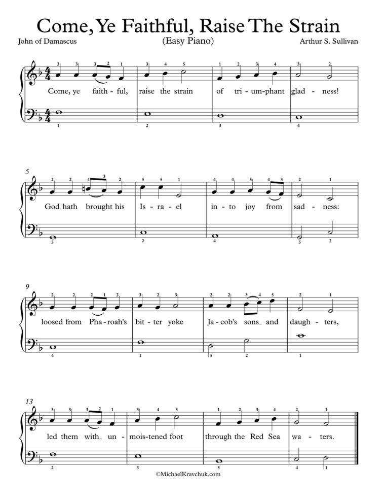 Free Piano Arrangement Sheet Music - Come, Ye Faithful, Raise The Strain