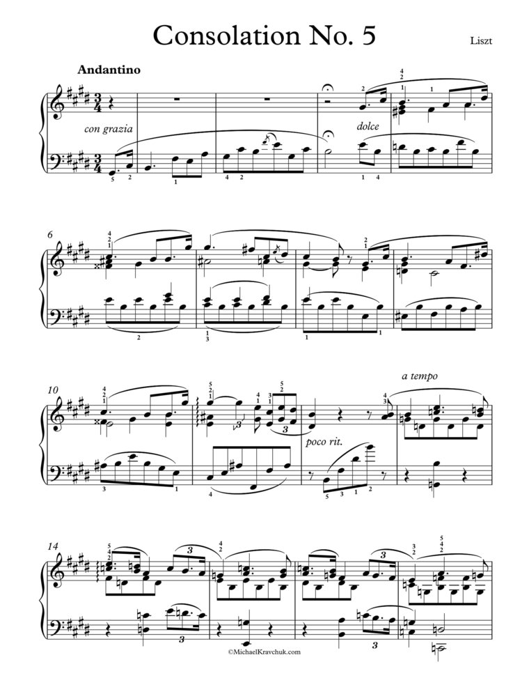 Free Piano Sheet Music - Consolation No. 5 - Liszt