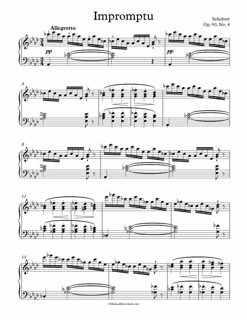 Free Piano Sheet Music - Impromptu Op. 90, No. 4 - Schubert