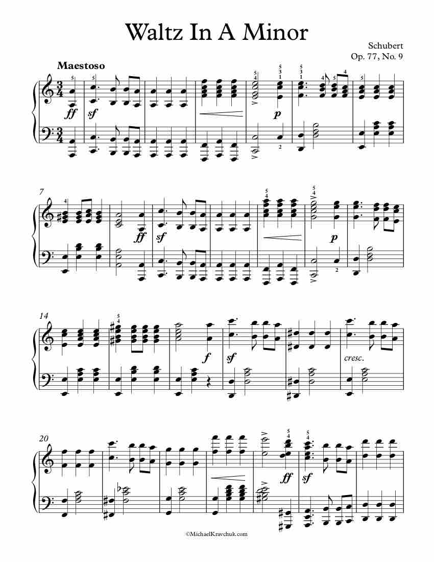 Free Piano Sheet Music - Waltz Op. 77, No. 9 - Schubert