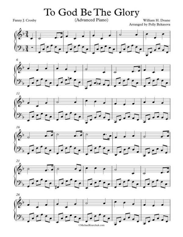 Free Piano Arrangement Sheet Music – To God Be The Glory – Michael Kravchuk