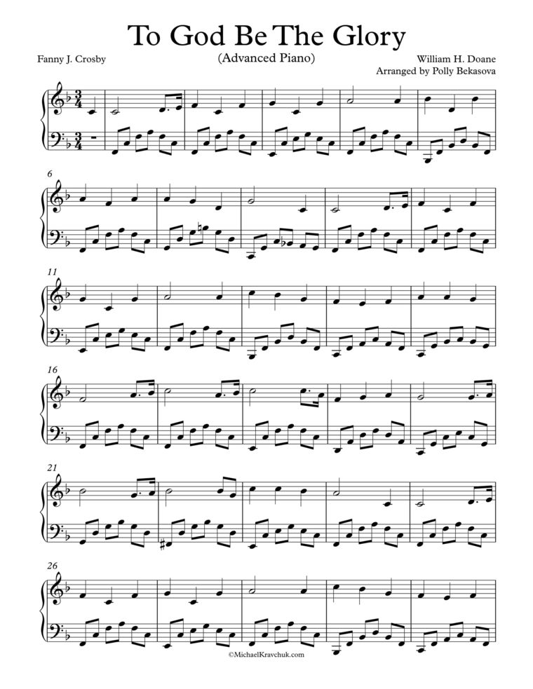 Free Piano Arrangement Sheet Music - To God Be The Glory