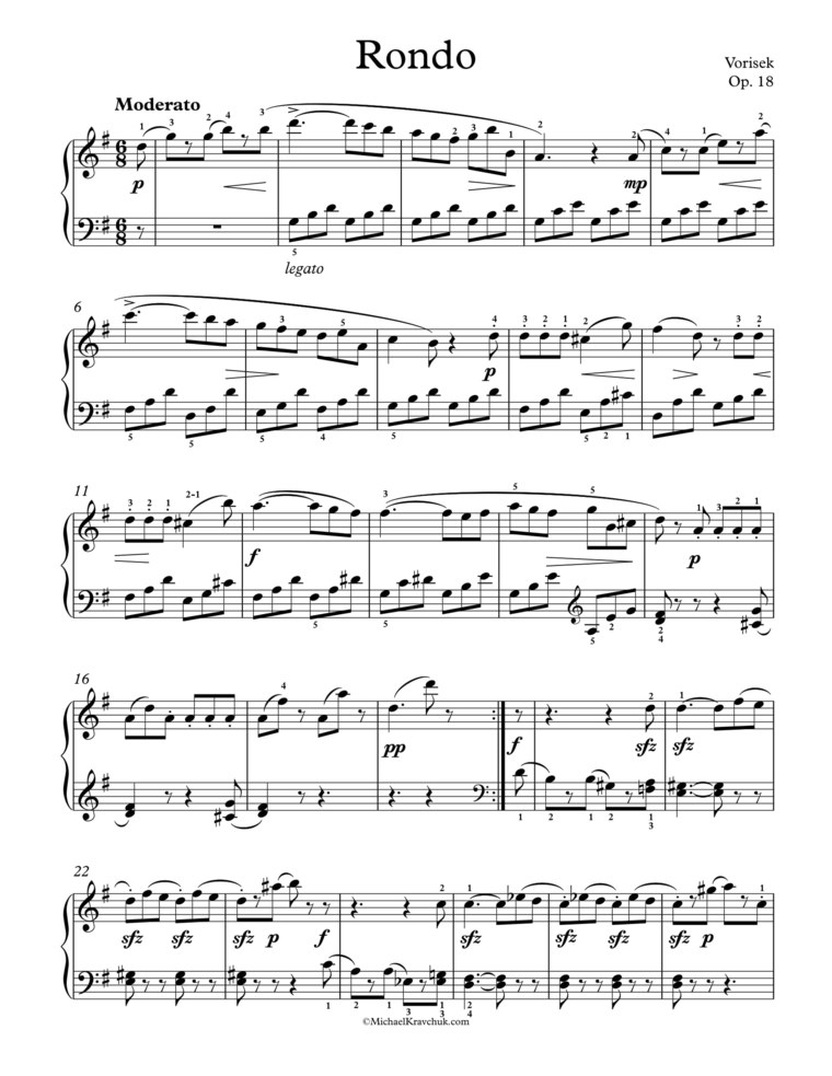 Free Piano Sheet Music - Rondo Op. 18 - Vorisek 