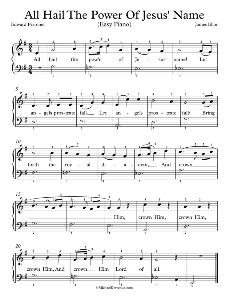 Free Piano Arrangement Sheet Music – All Hail The Power Of Jesus’ Name Diadem