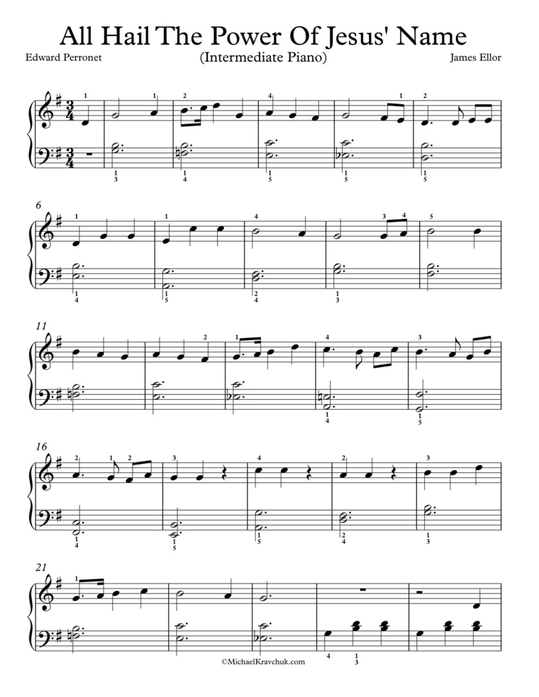 Free Piano Arrangement Sheet Music – All Hail The Power Of Jesus’ Name Diadem